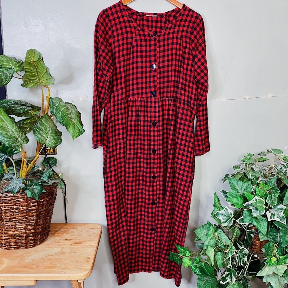 Vintage Red and Black Plaid Long Sleeve Plaid Grunge Dress